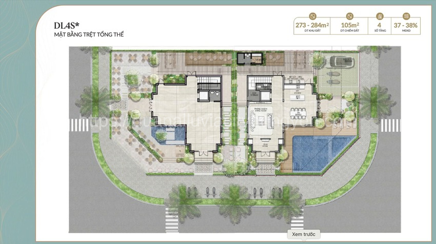 Mặt bằng tầng trệt Biệt thự đơn lập Alluvia City
